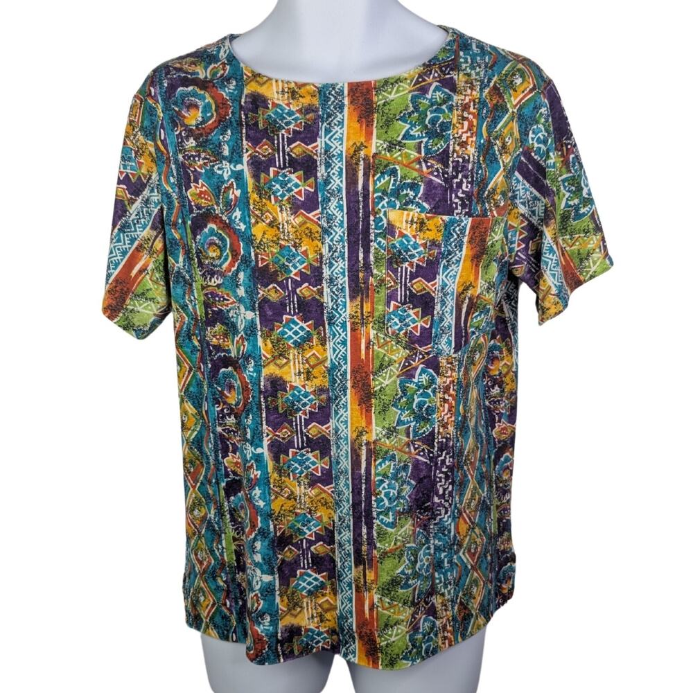VTG Colorful 90s Sakura Sport Top Festival Sz M Boho Retro Casual Tribal